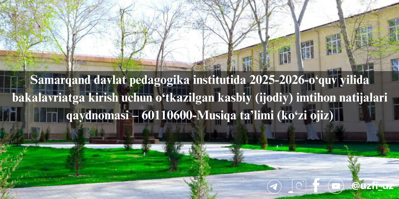 Samarqand davlat pedagogika institutida 10-iyul kuni o'tkazilgan kasbiy (ijodiy) imtihon natijalari – 60110600-Musiqa ta’limi
