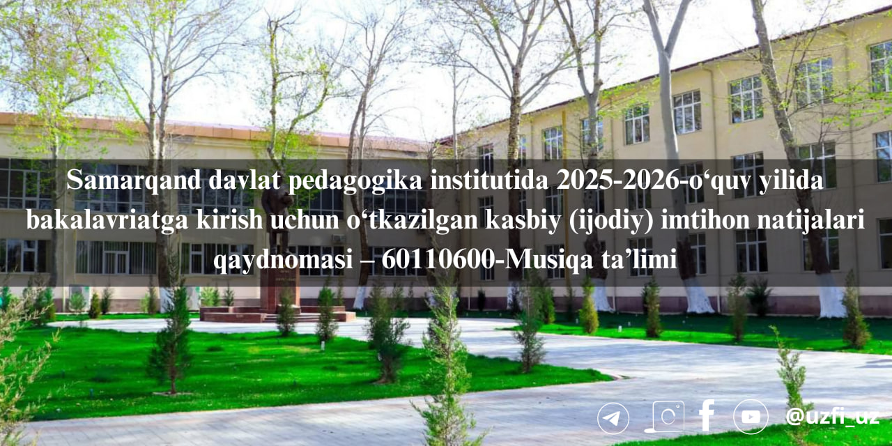Samarqand davlat pedagogika institutida 8-iyul kuni o'tkazilgan kasbiy (ijodiy) imtihon natijalari – 60110600-Musiqa ta’limi