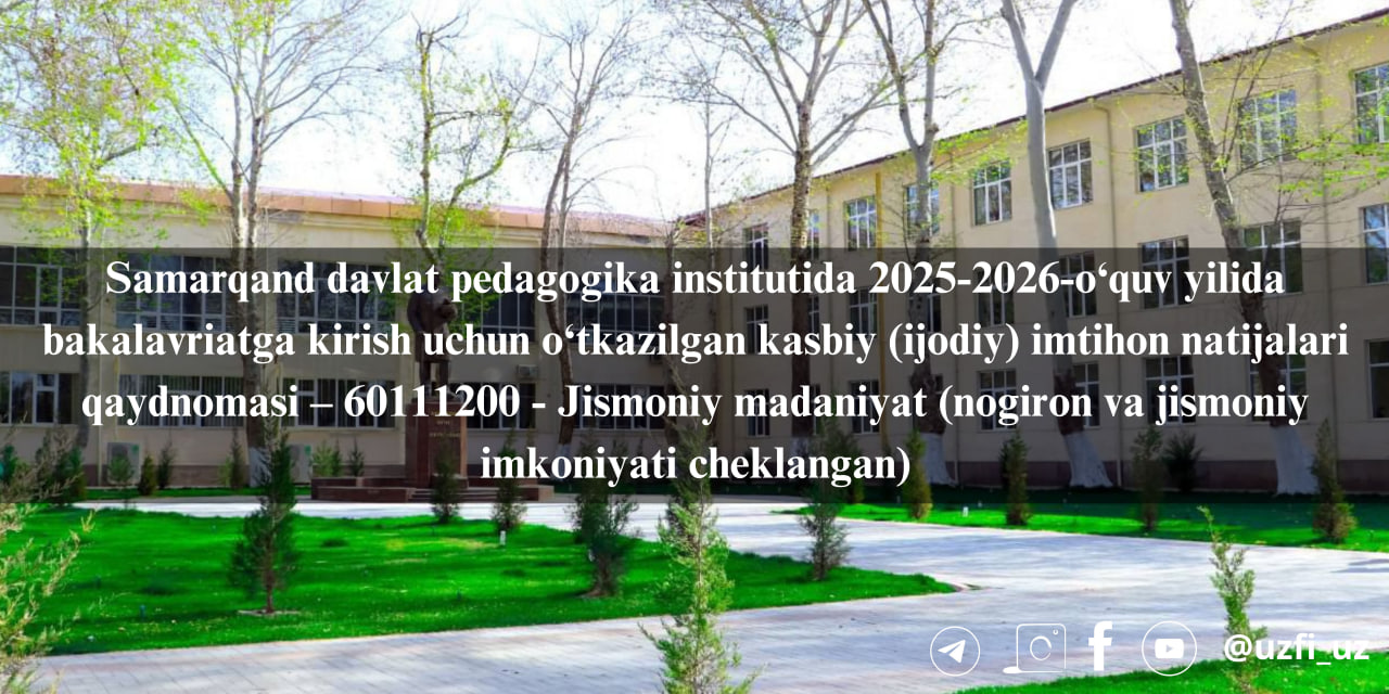 10-iyul kuni o'tkazilgan kasbiy (ijodiy) imtihon natijalari – 60111200 - Jismoniy madaniyat (nogiron va jismoniy imkoniyati cheklangan)